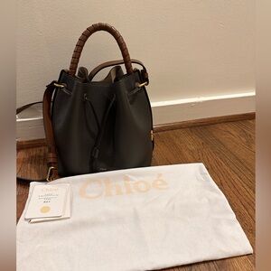 Chloe Marcie crossbody bucket bag! Grey leather with brown strap/handle